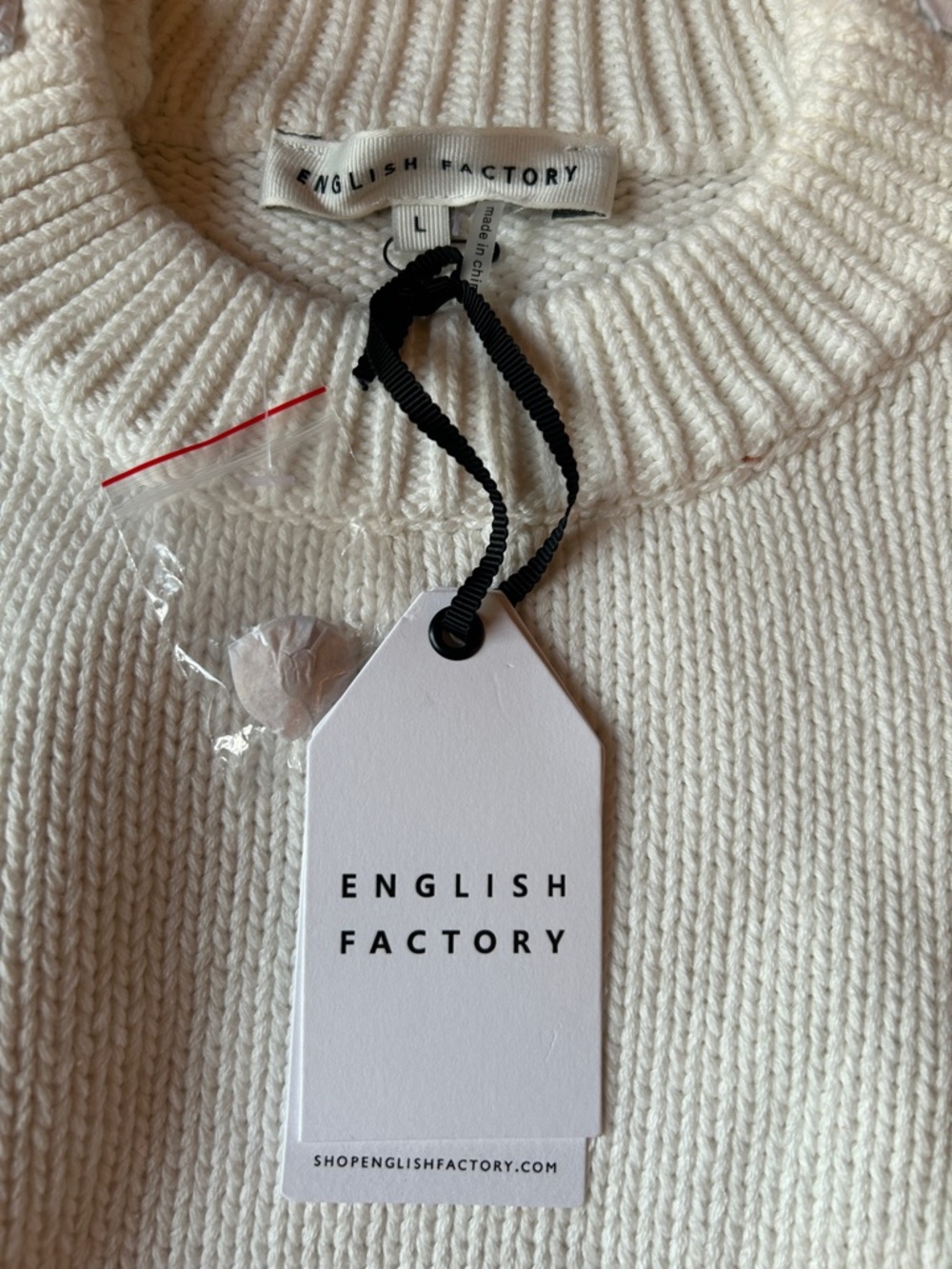 NWT English‎ Factory Striped Puff Sleeve Sweater Off White/Red, Size Large - Picture 2 of 5